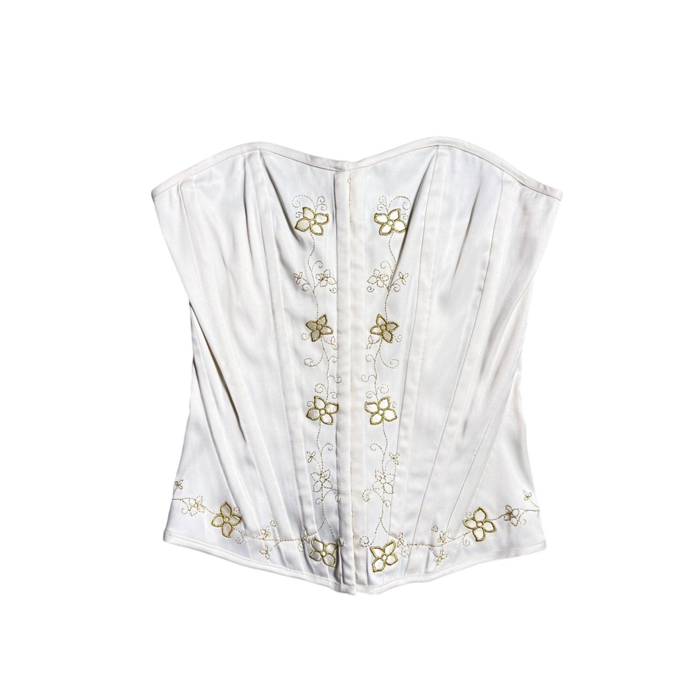 Charlotte Russe Ivory Gold Floral Embroidered Lace Up Corset Top NWT